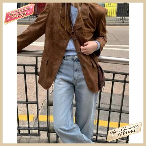 Oversized Faux Leather Blazer Jacket Women's Fall Fashion Trendy - Picture 2 of 7